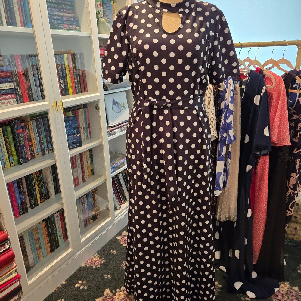 Black with White Polka Dot Maxi Dress - 4XL